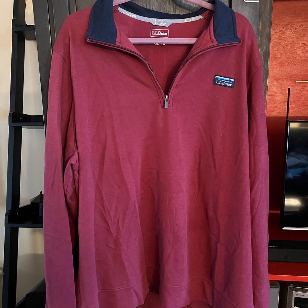 L.L. Bean Burgundy Quarter-Zip with Navy Trim